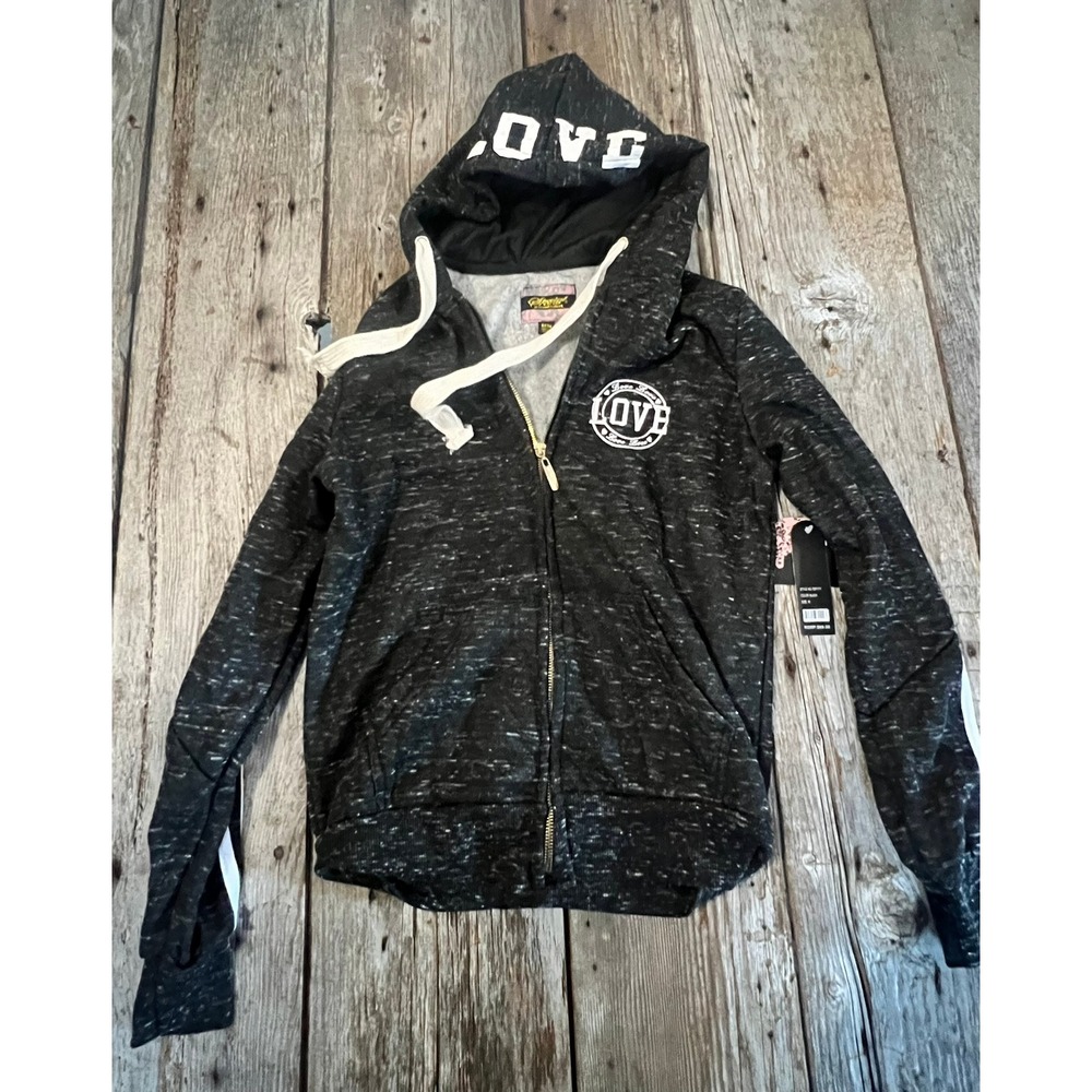 Special One International Black Space Dye Love Zip Up Hoodie Sweatshirt M